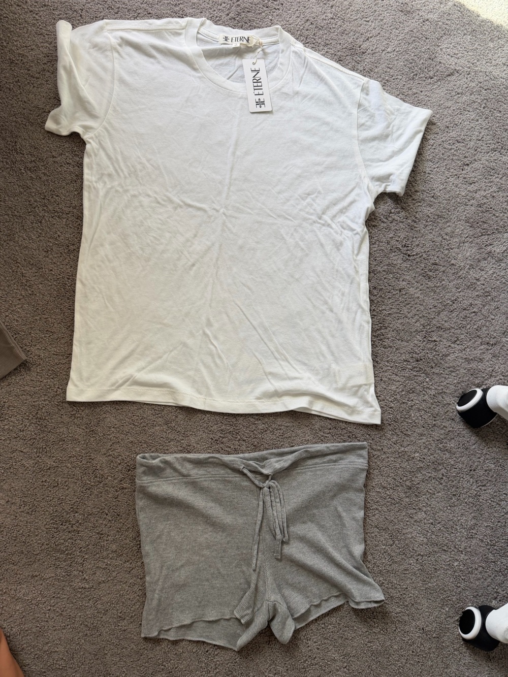 ETERNE- COMBO PACK Women’s : White boyfriend tshirt,  Gray Drawstring Bottoms